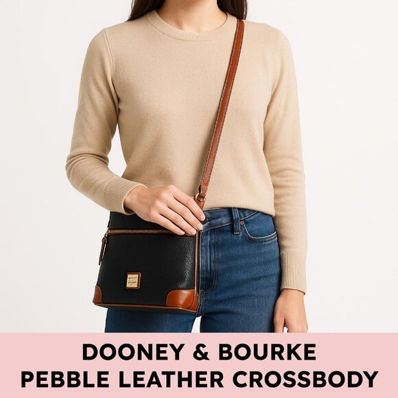 Dooney & Bourke Pebble Leather Crossbody Bag Front Zip Adjustable Strap Black - Picture 1 of 16